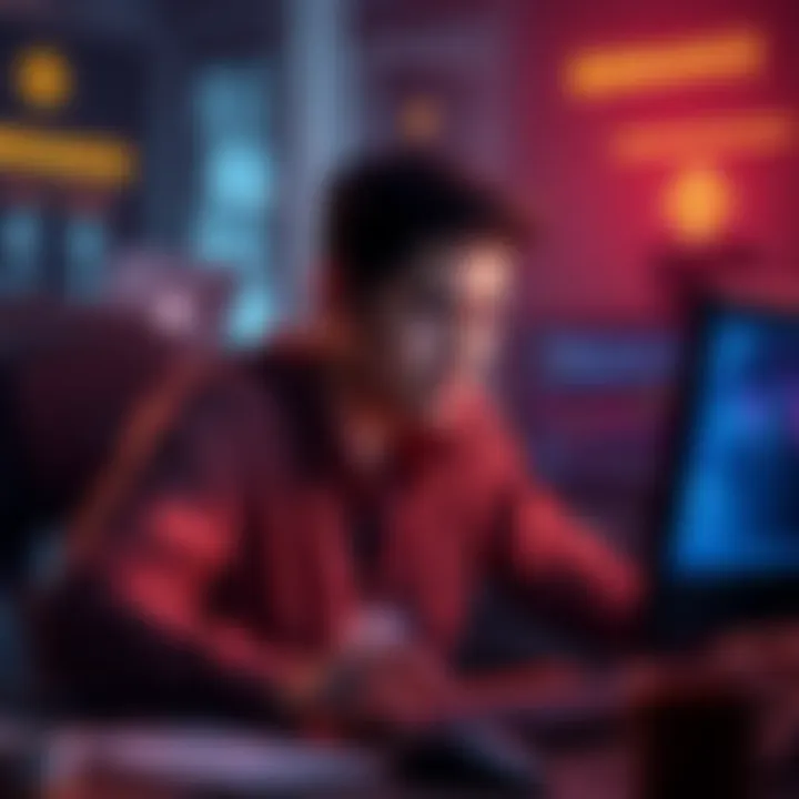 A person looks worried while checking data on a computer about trading losses and exchange practices.