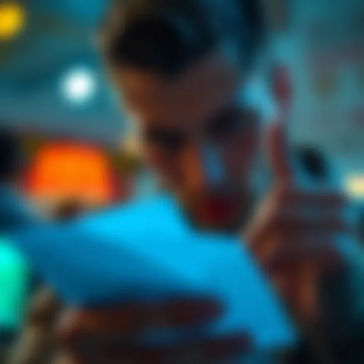 A close-up of a person examining voting papers with a worried expression, symbolizing concerns over governance and financial decisions.