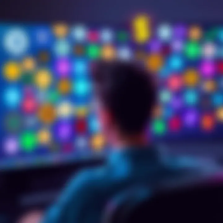 A person looking at a computer screen filled with various cryptocurrency logos, showing signs of confusion about their investments.