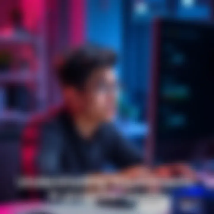 A person sitting at a desk with a puzzled expression, looking at a computer screen displaying progress levels and criteria.