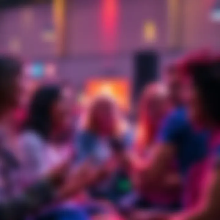 A diverse group of people chatting and connecting on Vooz platform