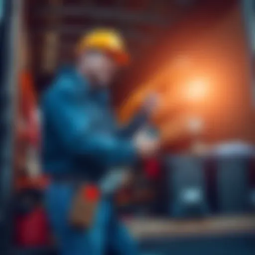 Home improvement contractor placing tools and materials into a work truck
