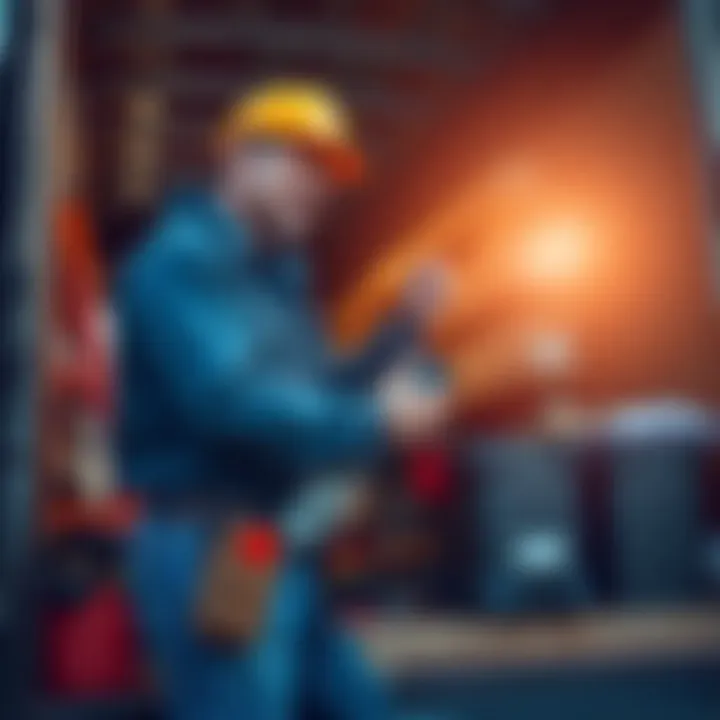 Home improvement contractor placing tools and materials into a work truck