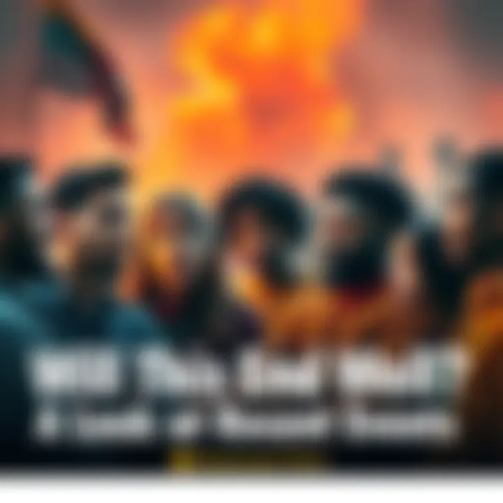 A group of diverse people engaged in a heated discussion about recent controversial events, showing mixed expressions of concern and hope.