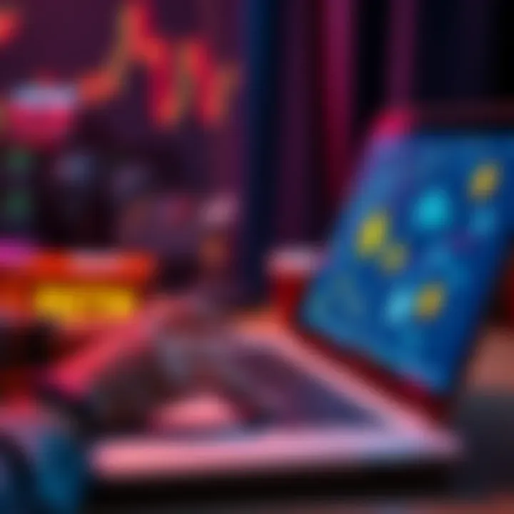 Converting rETH to ETH Person using a laptop to convert rETH to ETH with a visual representation of cryptocurrency icons