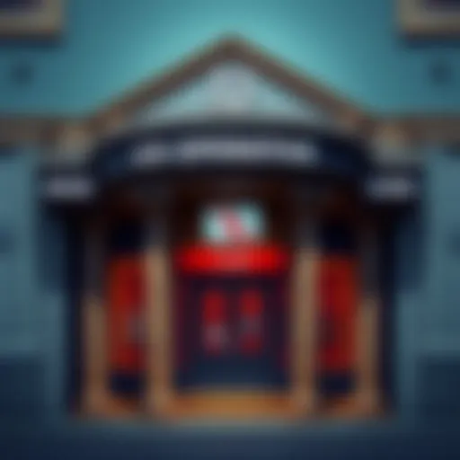 A bank building with a 'No Cryptocurrency' sign on the entrance, signaling new rules against Bitcoin payments