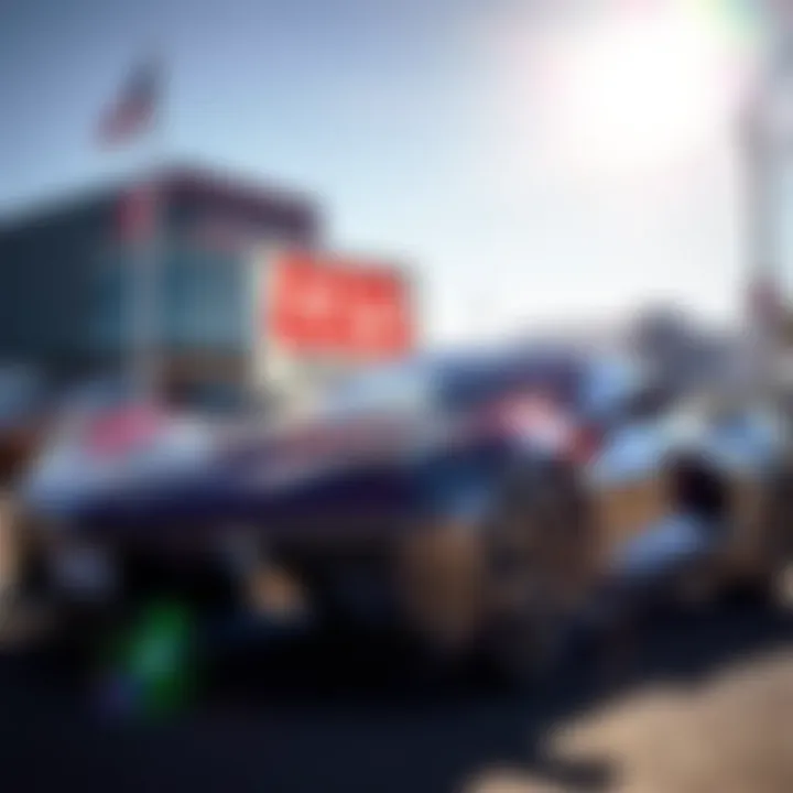 A shiny 2023 Corvette parked with a for sale sign showcasing a $70K reserve price, under bright sunlight.