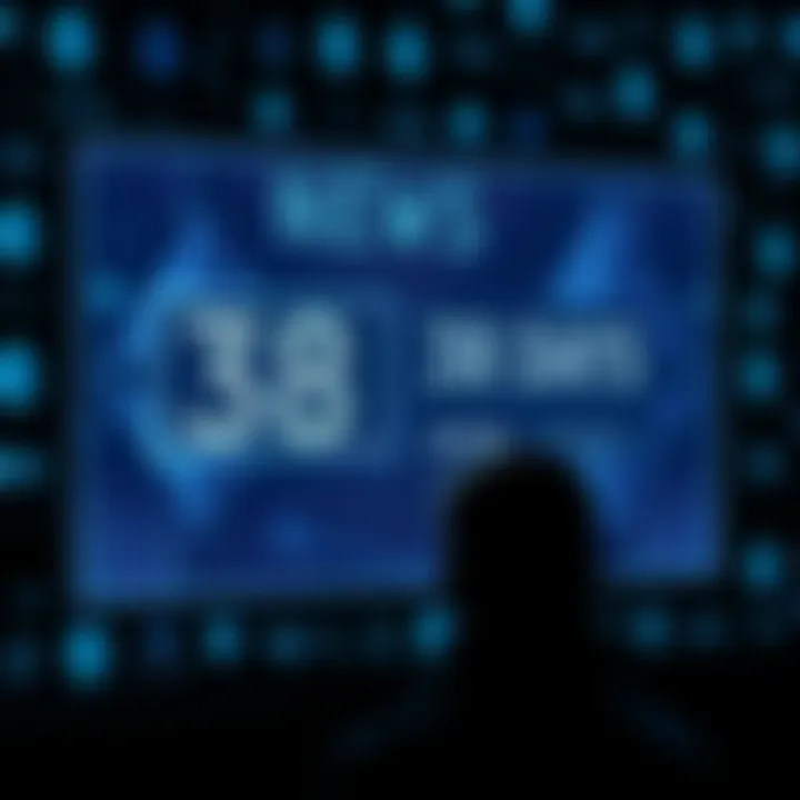 A countdown timer on a digital screen showing 38 days with a background of Ethereum symbols and a frustrated person waiting.