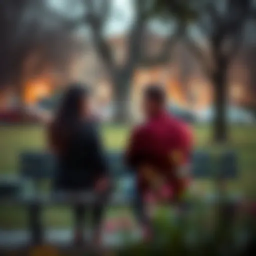 A couple sitting on a park bench engaged in an honest conversation about dating preferences and relationships.