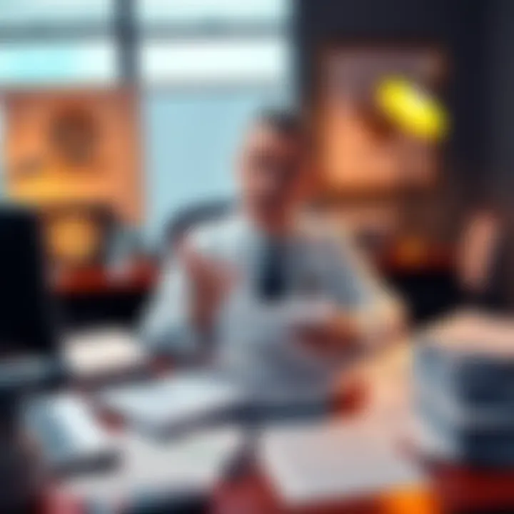 A CPA sitting at a desk surrounded by tax documents, explaining the 1099-DA form with a clear and focused expression
