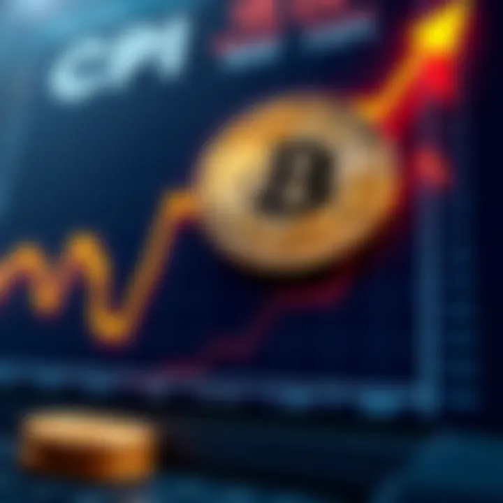 A graphic showing the Consumer Price Index with a downward trend, contrasted with an upward trend for Bitcoin, symbolizing inflation data manipulation.