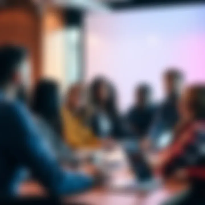 Creative branding strategy A brainstorming session with a diverse group of people discussing innovative marketing strategies for branding without using 'nano'.