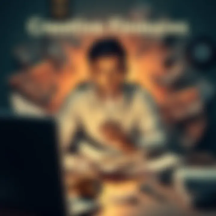 A person sitting at a desk surrounded by crumpled bills and financial documents, looking puzzled while holding a light bulb, symbolizing innovative ideas versus financial struggles.