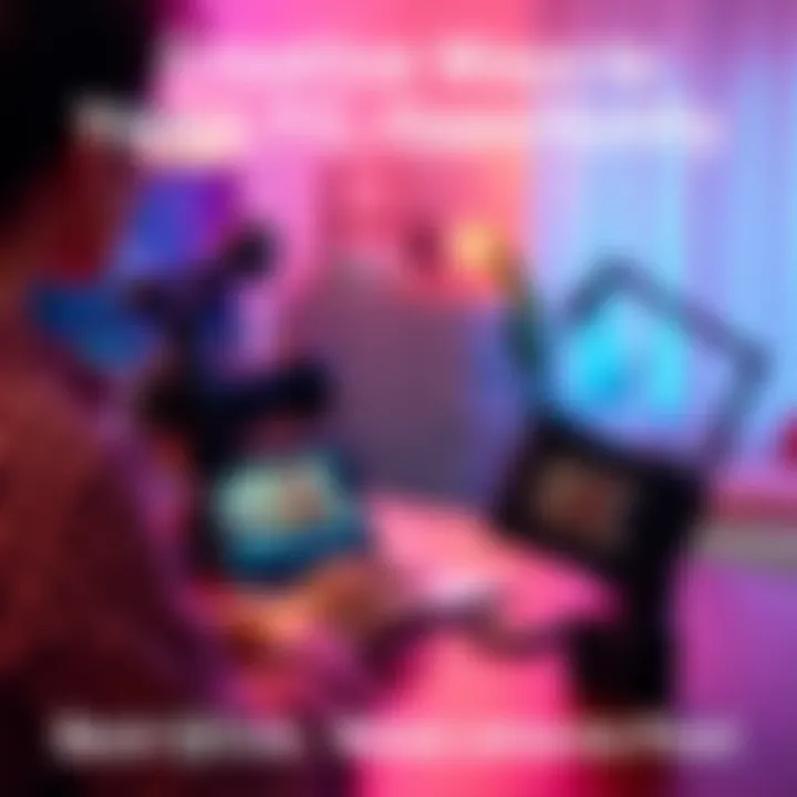 A vibrant scene showing a person creating a brief video about a LTC opportunity, with a laptop and camera in a home office setting.