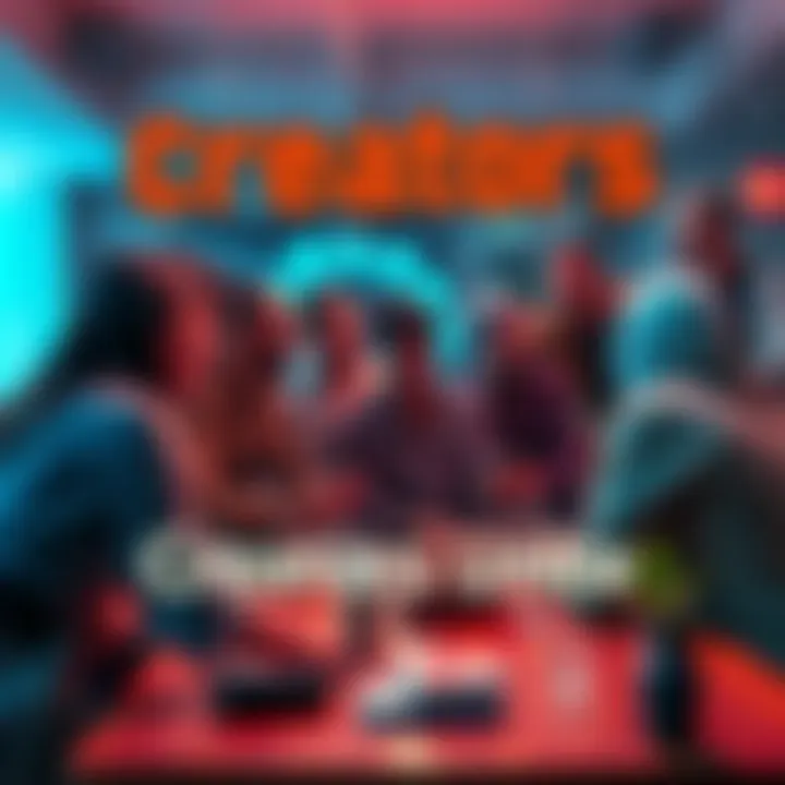 Creators Community Meeting A group of diverse creators discussing ideas and supporting each other in a collaborative setting.