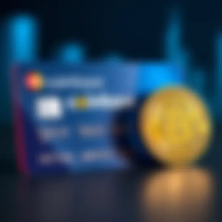 A credit card next to a Bitcoin symbol, illustrating crypto purchases.