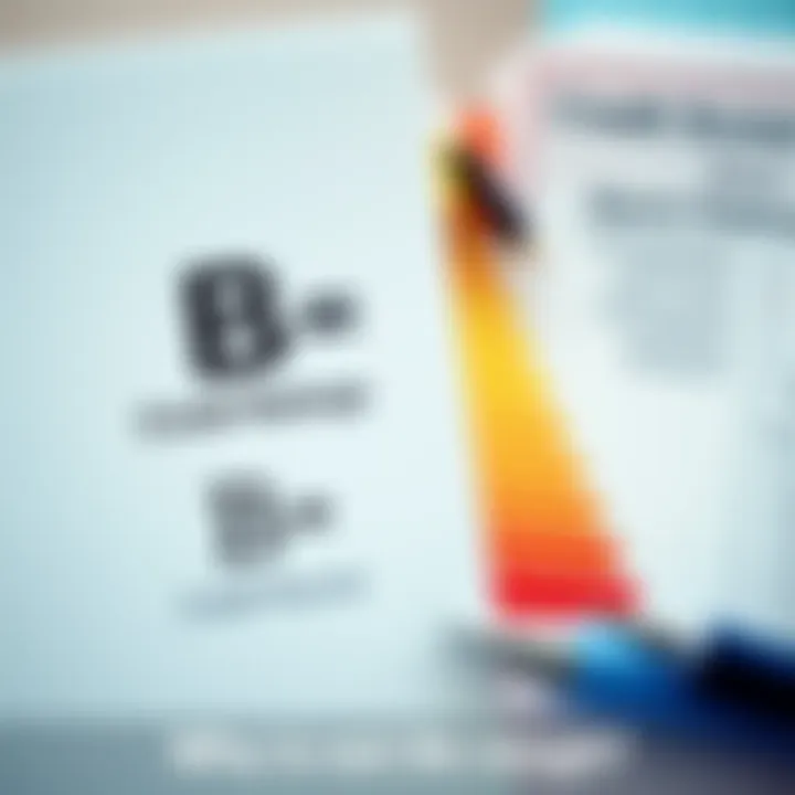 A graphic showing a report card with a B- grade next to a credit score report with a B- rating, illustrating the difference between academic and credit ratings.