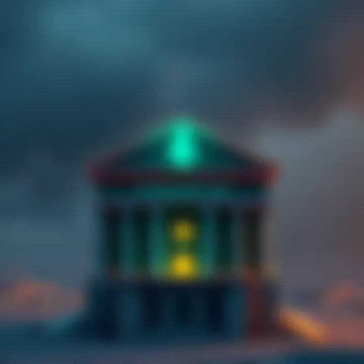 Creepto logo with a bank building symbolizing its shift from anti-bank stance to a banking model