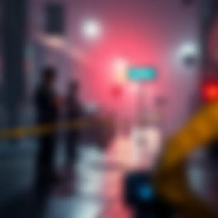 Investigation scene showing police and evidence markers at a location in Dubai related to the dismemberment case of a crypto scammer and his wife.