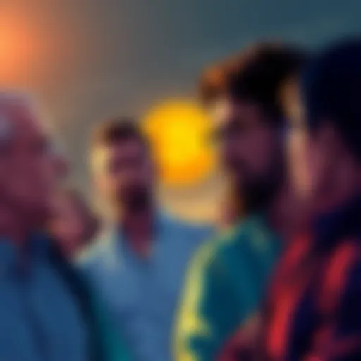 Group of people discussing the future of Bitcoin after Saylor's comments, showing mixed emotions