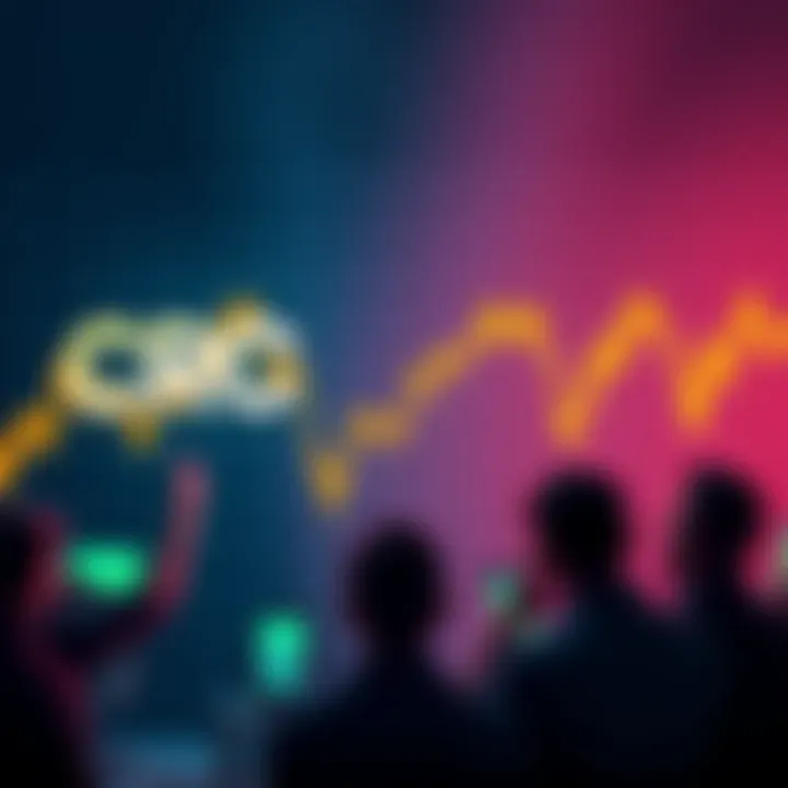 Chart showing the declining price of CRO altcoin to 8 cents with frustrated investors in the background.