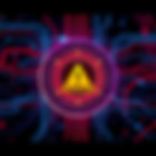 A digital graphic showing the Cronos network symbol with a warning sign, indicating a suspension of operations due to a security breach.