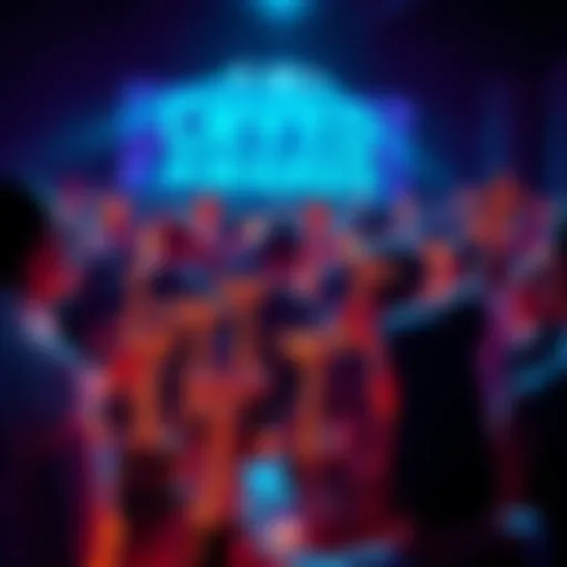 A gathering of people celebrating crypto awards, with trophies representing innovation in AI, DeFi, and blockchain on display.