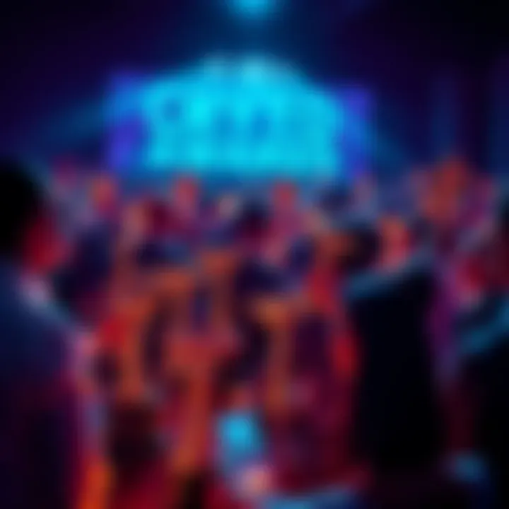 A gathering of people celebrating crypto awards, with trophies representing innovation in AI, DeFi, and blockchain on display.