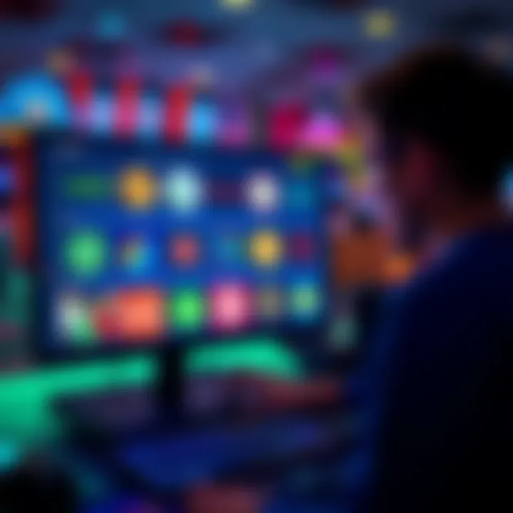 A person looking at a computer screen displaying various crypto casino logos in a search for Roobet alternatives.