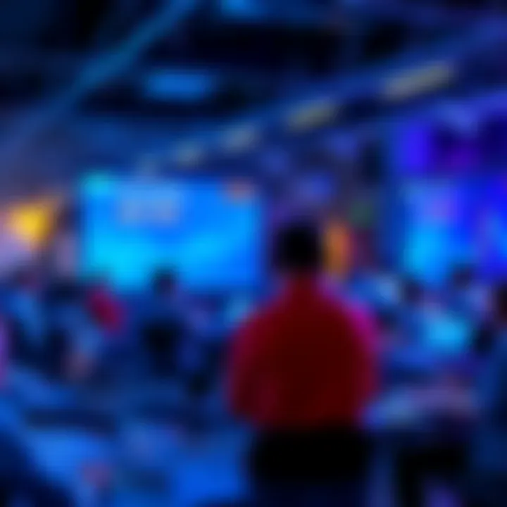 Crypto Discussion Event A group of people discussing cryptocurrency topics with laptops and charts around them, showing a vibrant community space