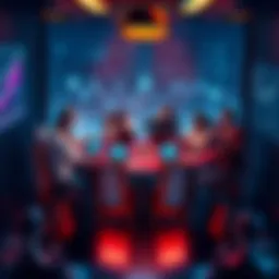 People discussing cryptocurrencies at a round table with laptops and charts