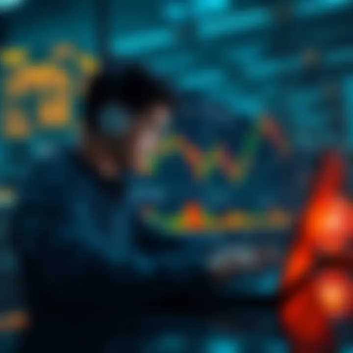 A person analyzing cryptocurrency charts on a laptop, focusing on risk management strategies during market fluctuations.