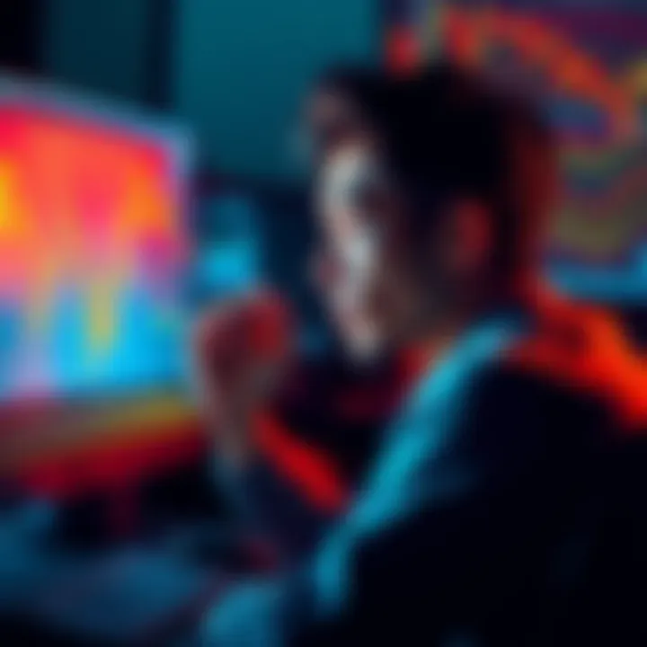 A person looking at cryptocurrency charts on a computer, appearing thoughtful and focused, symbolizing the challenges of boredom in trading.