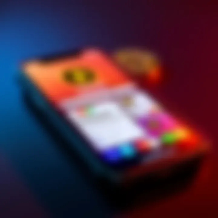 A smartphone displaying various cryptocurrency apps for buying with Apple Pay or a credit card, highlighting user-friendly interfaces.
