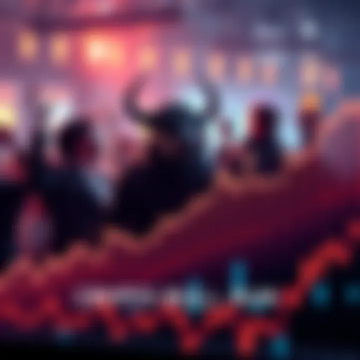 Crypto Bull Run A graph showing a steep upward trend in cryptocurrency values with excited investors in the background