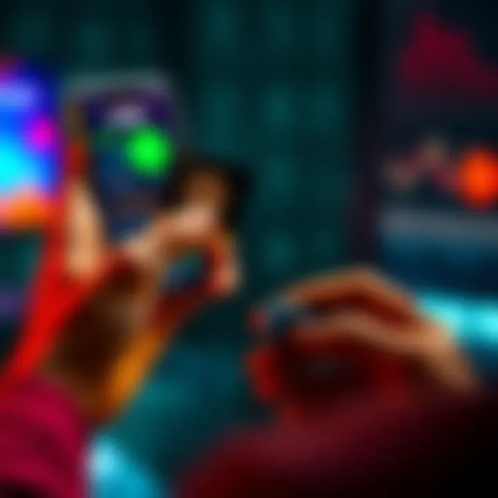 A person holds a crypto card while looking at a smartphone showing financial apps