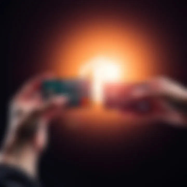 Comparison of crypto card and debit card A person holding a crypto card in one hand and a debit card in the other, weighing their options