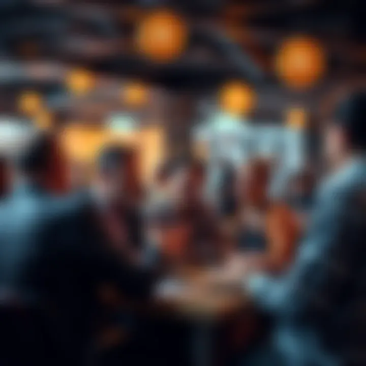 A diverse group of people having a lively discussion in a crypto community setting, sharing ideas and insights.