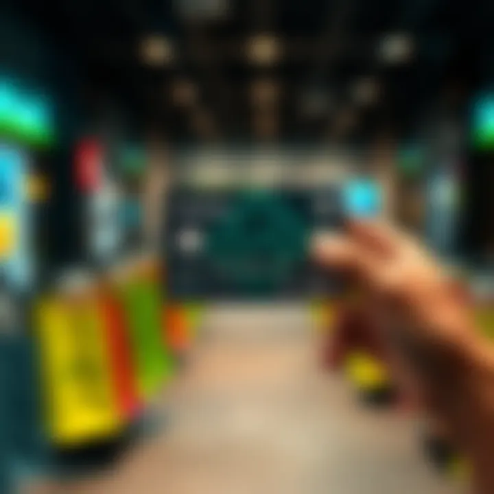 A person holding a crypto debit card with shopping bags in the background, representing real-world spending with cryptocurrency.