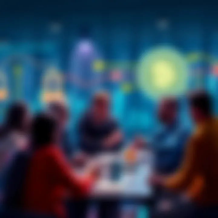 A group of people engaged in a conversation about cryptocurrency, sharing tips and insights in a friendly environment.