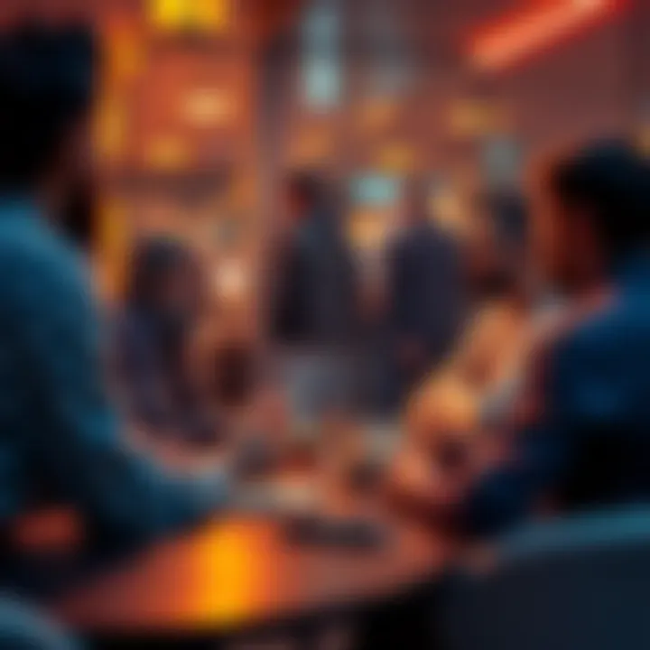 People engaging in conversation about cryptocurrency developments in a casual setting