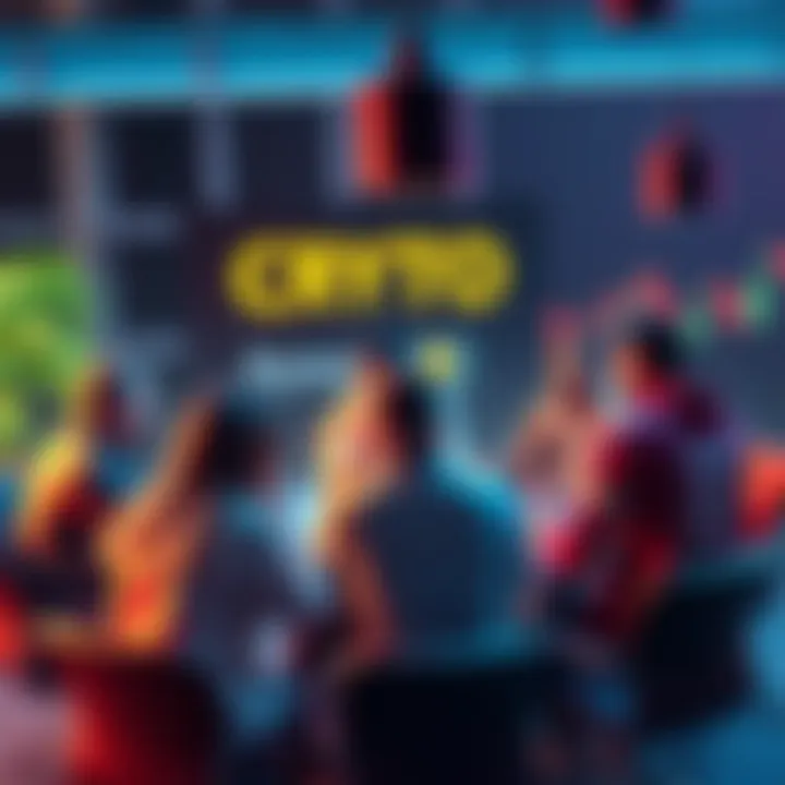 Crypto Discussion Group Participants discussing cryptocurrency trends and trading tips at a round table