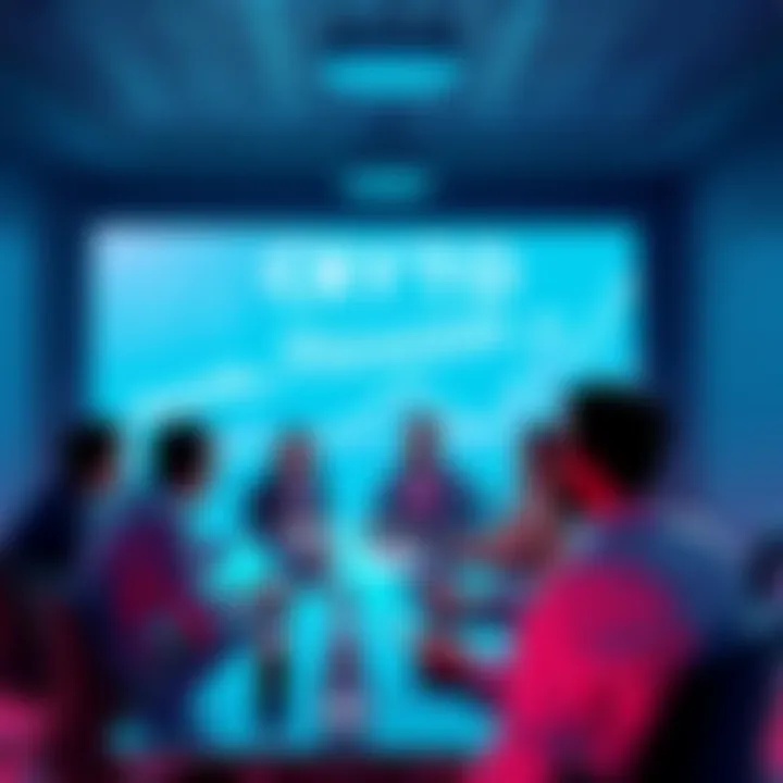 A group of people engaging in a cryptocurrency discussion, sharing tips and insights at a virtual meeting.