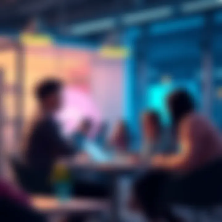 Crypto Discussion Visual Group of people discussing cryptocurrency trends and safety tips in a casual setting