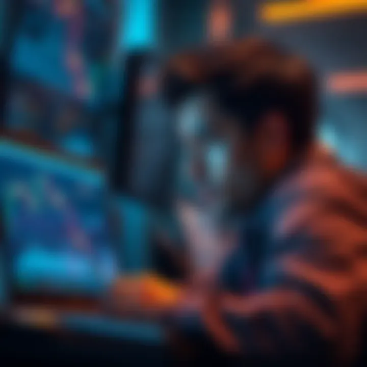 A person looking worried while checking cryptocurrency prices on a laptop, with charts showing fluctuations on the screen.