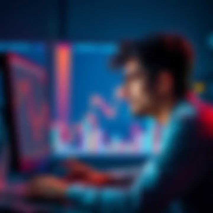 A worried crypto investor looking at a falling graph on a computer screen, reflecting on their losses after investing in a struggling cryptocurrency.