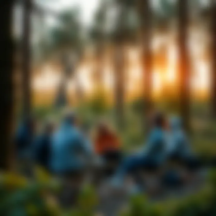 Group of crypto enthusiasts sharing experiences in a forest setting