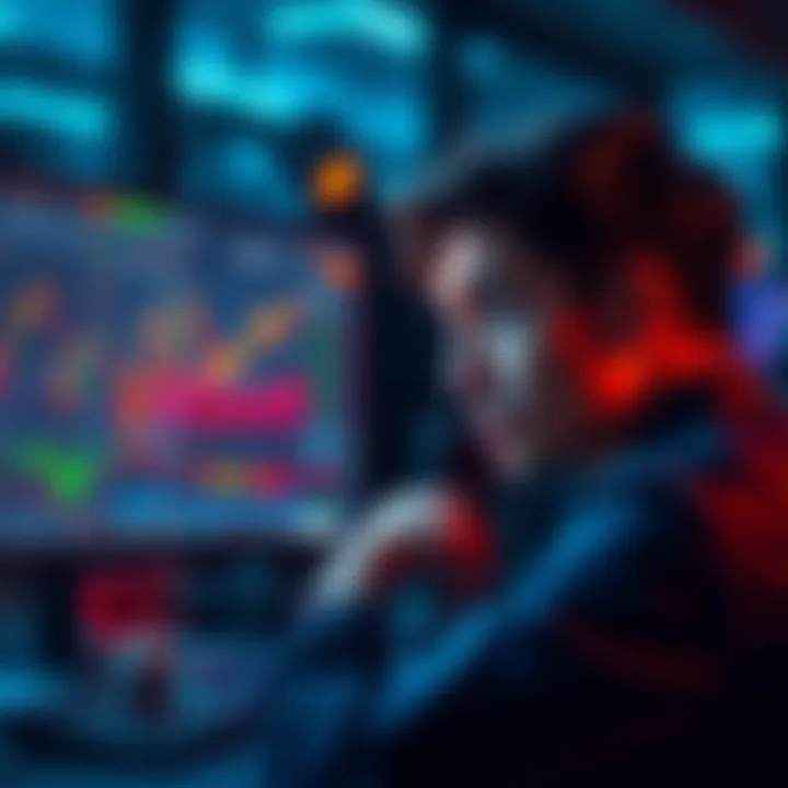 A person looking frustrated at a computer screen while trying to buy XMR on a cryptocurrency exchange, with graphs and charts displayed