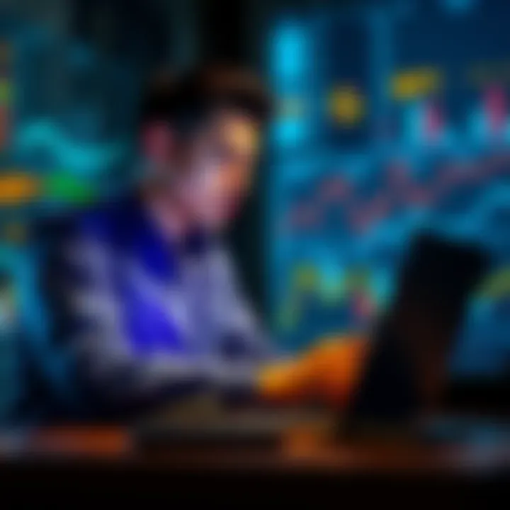 A new crypto founder looking at charts and data on a laptop, focusing on real solutions instead of hype
