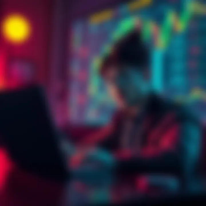 A person looking stressed while examining cryptocurrency charts on a laptop